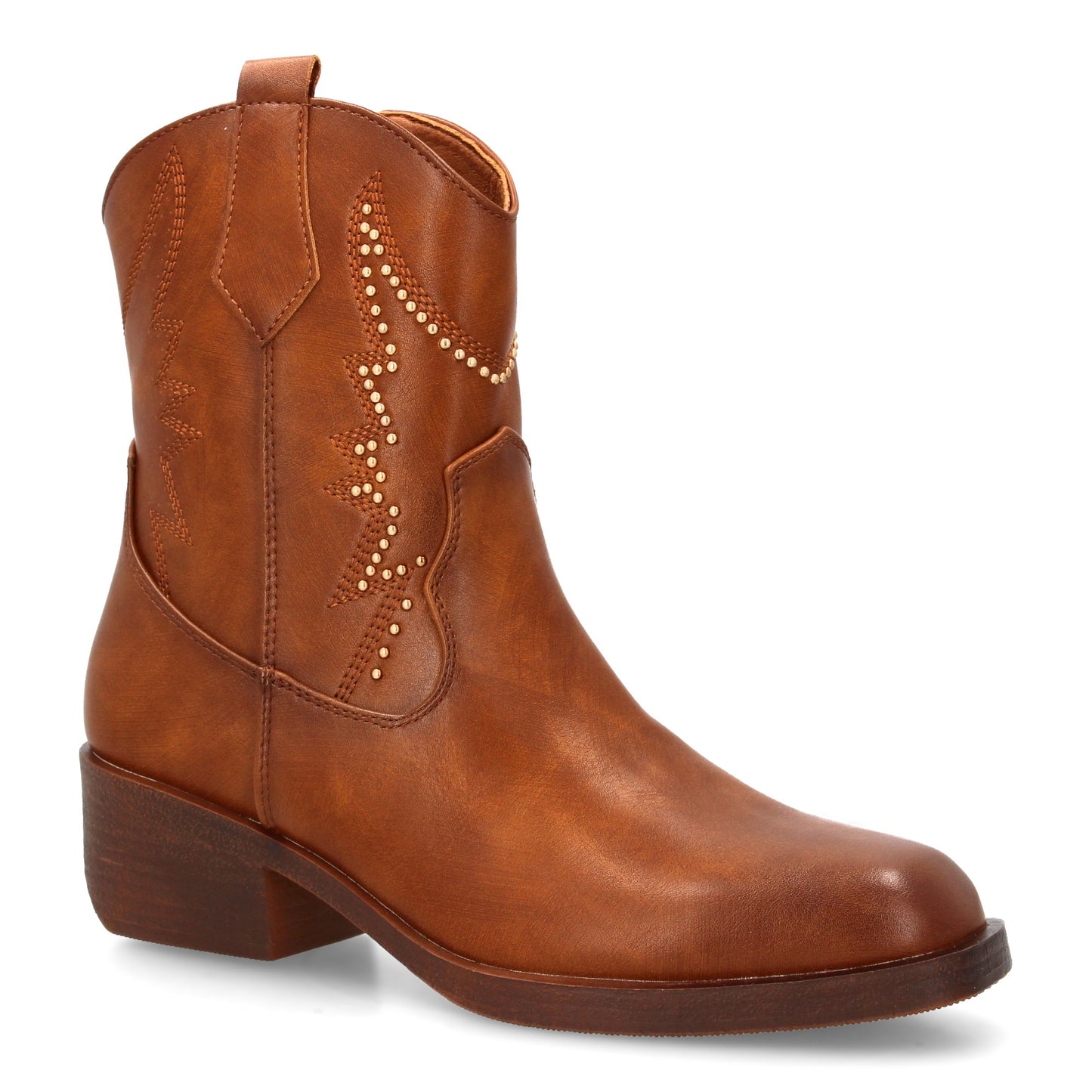 Bota cowboy para mujer con caña media adornada con tachuelas decorativas y costu