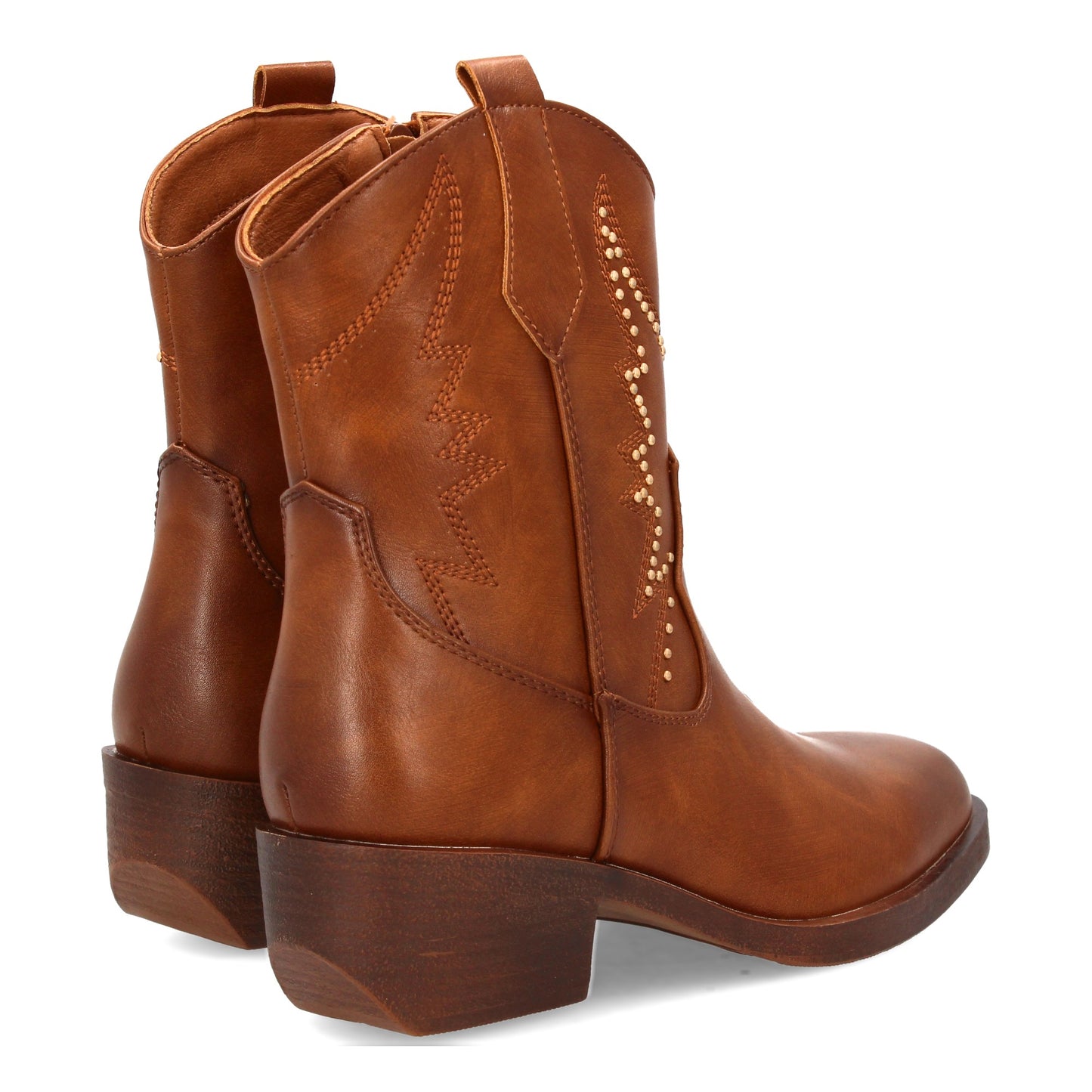 Bota cowboy para mujer con caña media adornada con tachuelas decorativas y costu