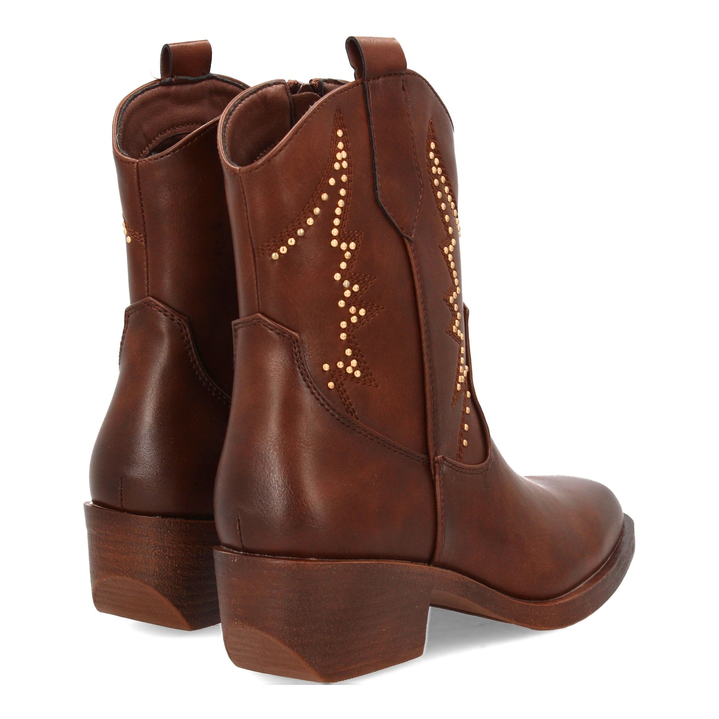 Bota cowboy para mujer con caña media adornada con tachuelas decorativas y costu