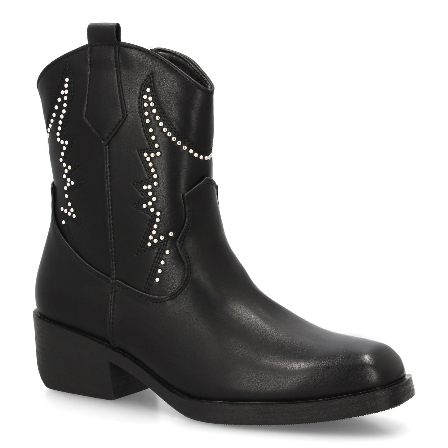 Bota cowboy para mujer con caña media adornada con tachuelas decorativas y costu
